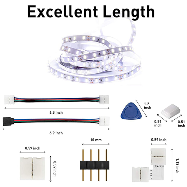 2 sæt LED-stripstik 4-polet 10mm Loddefri RGB-lysstripstik til 5050 SMD - Gapless, L