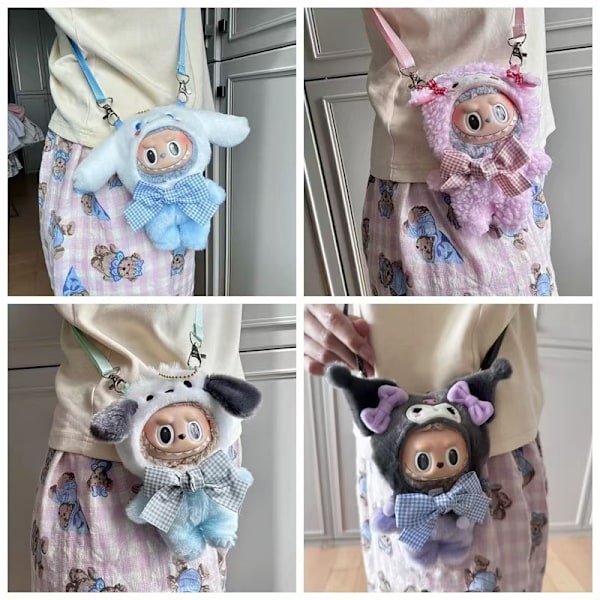 [HH] Kawaii Söta Plyschdocka Kläder Cape Kuromi Melody Cinnamoroll Crossbody Väska Dekoration Labubu Docka Kläder style 2 cat