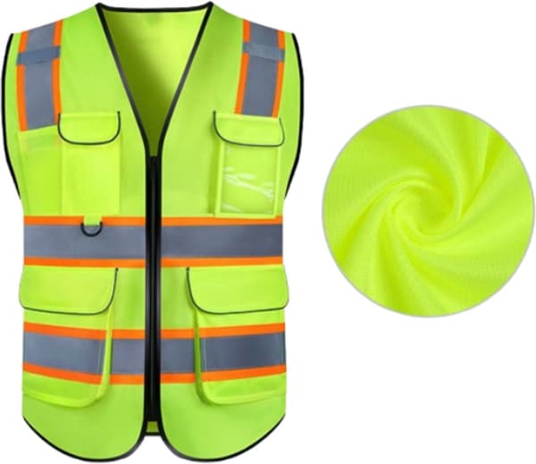 Säkerhetsväst med hög synlighet, reflekterande ränder, andningsbar polyester för trafik, konstruktion, löpning, fluorescerande, XL