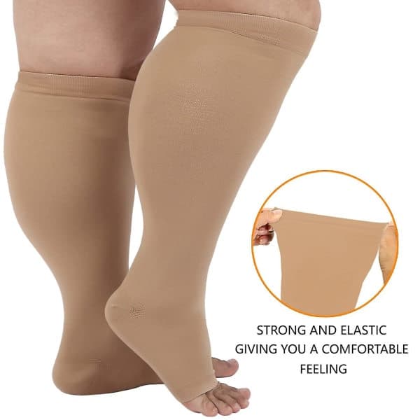 Kompresjonsstrømper for menn og kvinner, Plus Size kompresjonsstrømper bred legg, høye knestrømper for fly, svart 7XL