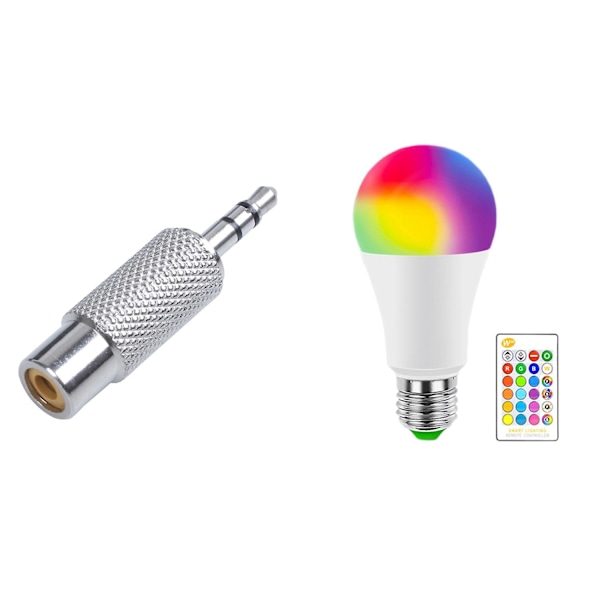 1 stk. 3,5 mm stereo han til RCA mono hun lydadapter, sølv & 1 stk. E27 smart kontrollampe LED