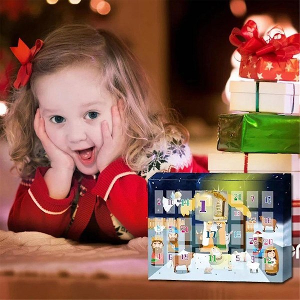 Kalender 2023 Julekrybbe, Julekrybbe Kalender Sæt, Søde Dyr Små Mennesker Jul