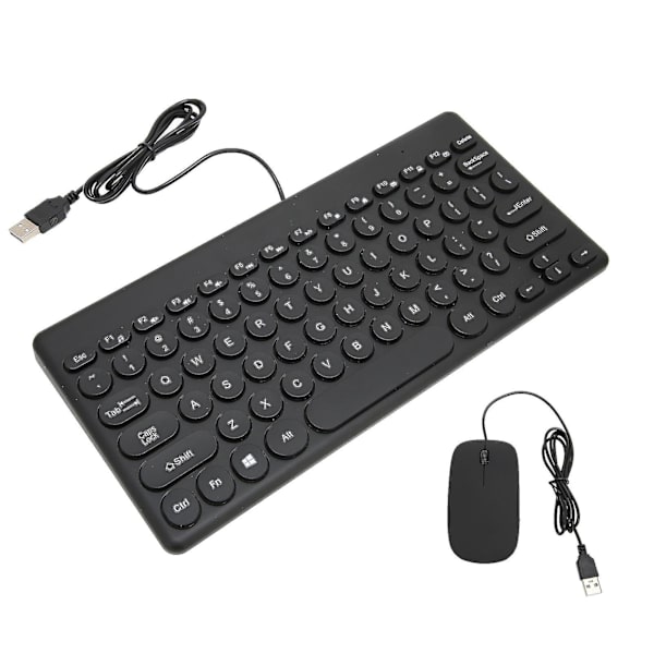 Ergonomiskt tangentbord och mus-kombo, energibesparande, 78 runda tangentbordstangenter, 4 musknappar, trådbundna datortillbehör - Svart.