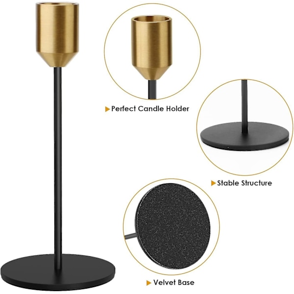 Ljusstakar Set med 2.  Svart Guld Ljusstakar. Metall Ljusstake Present