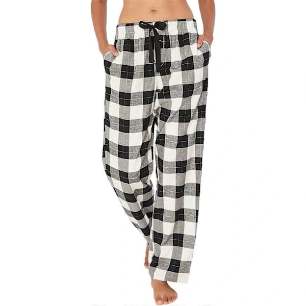 Flannel pyjamasbukser til damer, bomuld, afslappede, ternede pyjamasbukser, elastisk snøre, komfortable, varme pyjamasbukser med lommer XL
