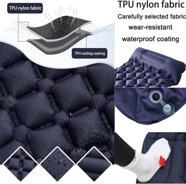 Self-Inflating Sleeping Pad with Foot Pump & Pillow, Ultralight Waterproof, 190x60 cm