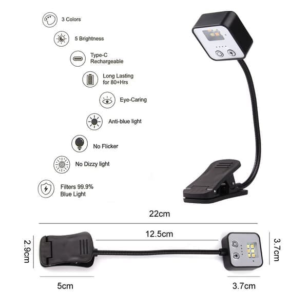 Reading Light / LED Book Light – 3 Light Modes, Dimmer And Memory Function – Rechargeable With Clip White