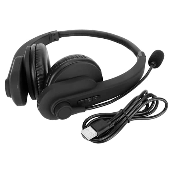 Trådløst Bluetooth 5.2-headset med støjreduktion, komfortabelt telefonheadset med roterbar mikrofon til kontor, sort