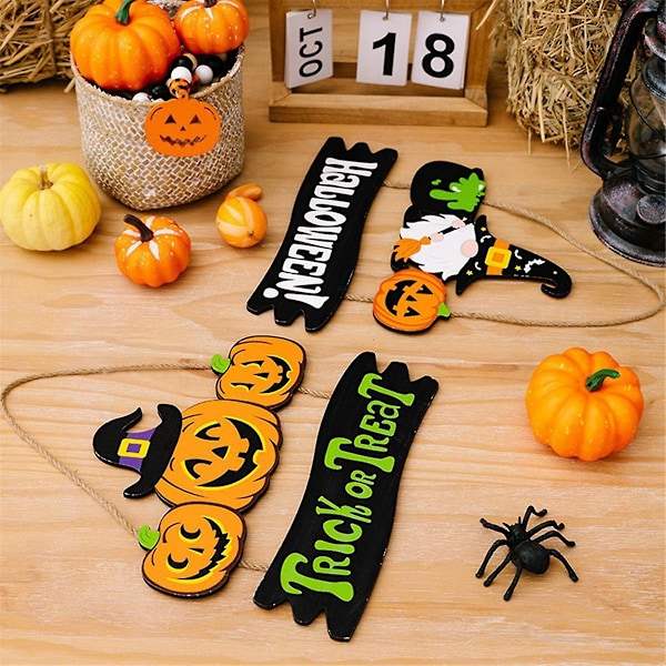 2 stk. Halloween hængende skilt græskar træ hængende ornament vedhæng græskar gnome plakette