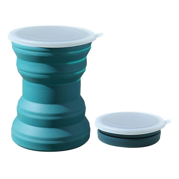 TOTQX hopfällbar silikonmugg, hopfällbar resemugg med lock, kaffemugg, medföljande mugg, droppsäker hopfällbar värmebeständig mugg, expanderbar dricksmugg set-portabel (320ml) 12oz (blå)