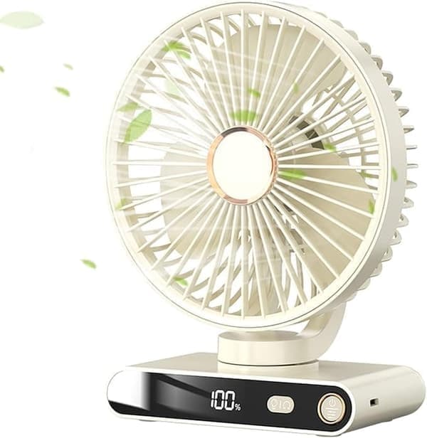 5-Hastigheds Bordventilator & Loftventilator – 2000mAh Genopladelig, Oscillerende, med Natlampe