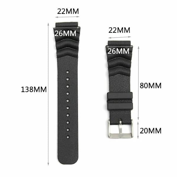 HA-22MM Sort Gummi Urrem/Udskiftningsrem til SEIKO DIVER'S Ur