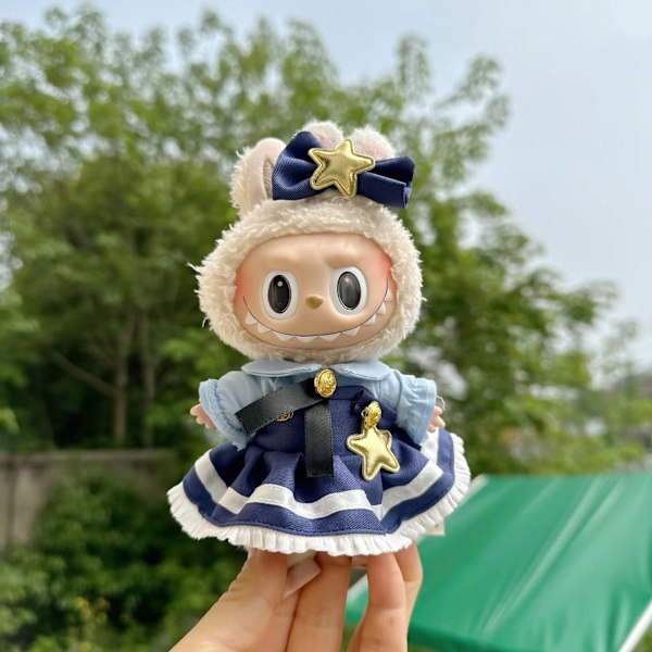 [HH] Labubu Kläder Märkesdesign Kläder Labubu Kläder Väska Skor Utsmyckning Dekorationer Förklädnad Blue dress with stars