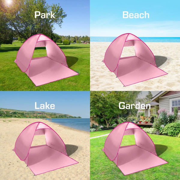 Utfällbart pop-up strandtält, UPF 50+ UV-solskydd, anti UV strandskydd för 2-3 personer, med bärväska och stakar - rosa