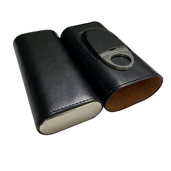 3-Finger læder cigar etui med skærer cedertræ foret cigar humidor bærbar rejse cigar etui (sort)