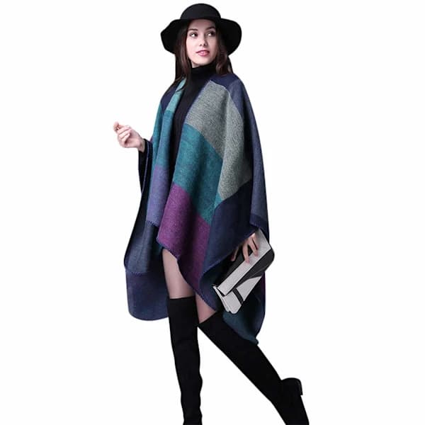 Dame Poncho Cape Oversized Vinter XXL Dame Skjerf Lang Høy Kvalitet Vendbar Cape Poncho Patchwork Design Filt Stoff Skjerf Sjal Cape