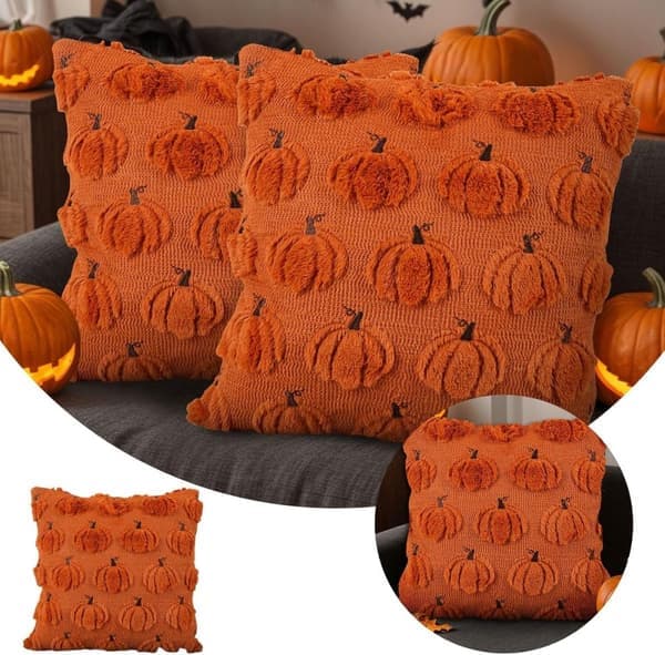 Halloween Putetrekk 45×45 cm – Spøkelsesdesign i 3D for Sofa & Soverom – Moderne Høstdekorasjon – Oransje