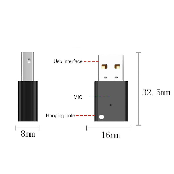 USB-adapter Mini trådløs Bluetooth 5.0 5.3 sender mottaker for bilradio MP3-spiller trådløs mus lydadapter forsterker