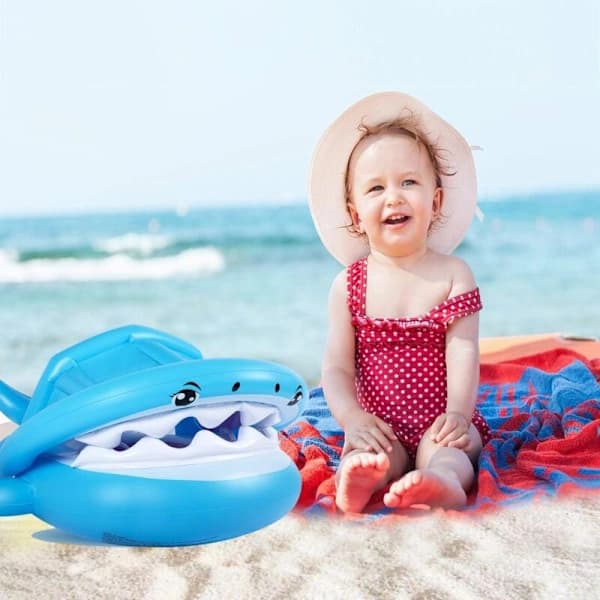 HA-Baby Float PVC Pool Småbarns Flytleksaker Med Sufflett Uppblåsbar Haj Bebis Pool Float För Barn 6-36 Månader