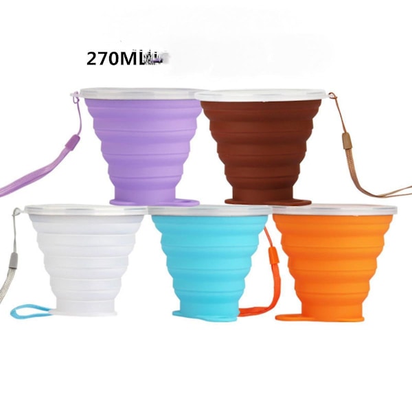 Hopfällbar resesilikonmugg - Hopfällbar silikoncampingmugg med lock - Expanderbar dricksmuggset - Bärbar, graderad [9,22oz]Lila(WZ23