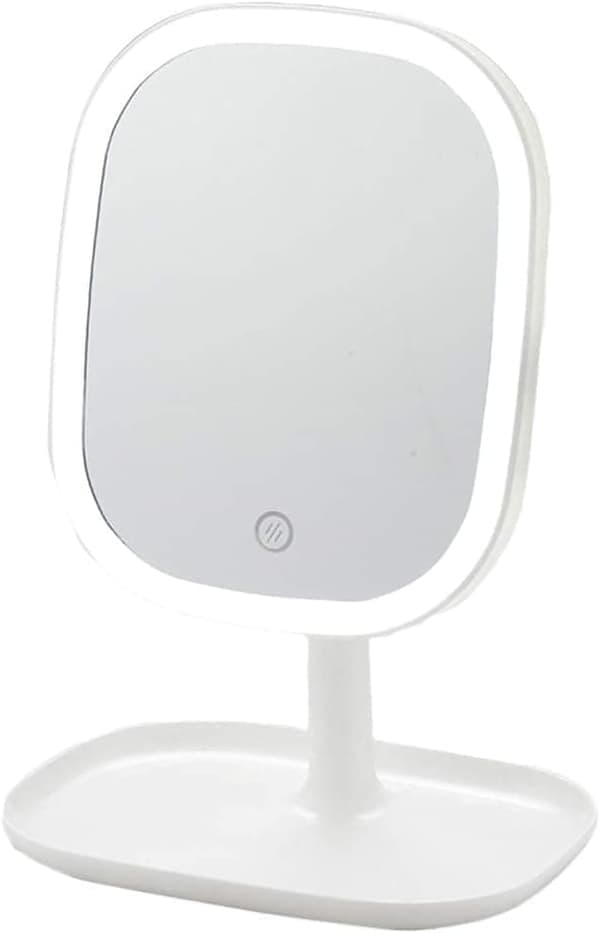 Makeup Spejl LED Bordmodel, Genopladeligt Makeup Spejl, 3 Farver, Touch, 360° Justerbar & Dæmpbart makeup spejl