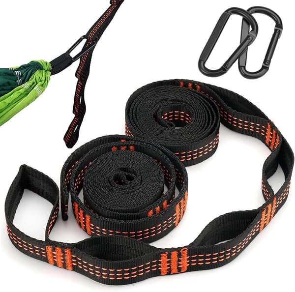 Hängmattremmar 2-pack, Polyester Trädremmar Med 2 Karbinhakar, För Camping & Utomhusbruk, Orange Svart, 2 m x 2,5 cm
