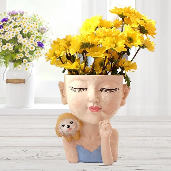 Ny uppgraderad kreativ suckulentblomkruka - söt balkongdekoration, färgglada flickor och hundar - 12,5*11*14 cm