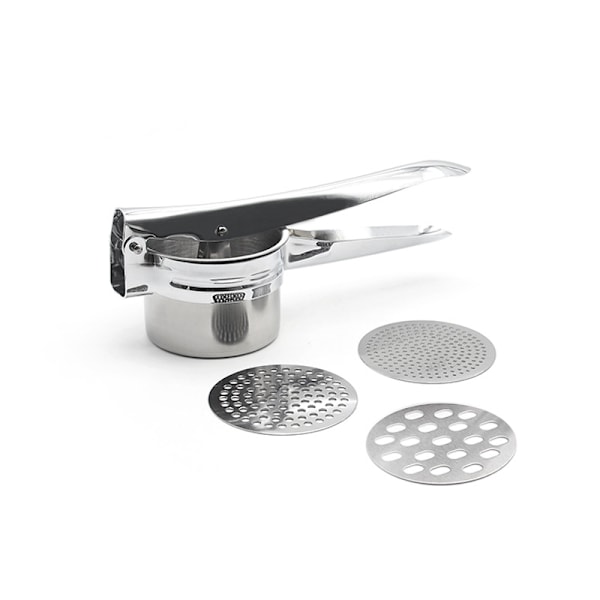 Rostfri potatispress med tre utbytbara rivskiva, premium rostfri barnmatsfilter, grönsaksfrukt
