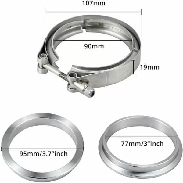 HA-2X 3 tommer 76mm V-bånds Vband Klemme Rustfritt Stål Flens Eksosrør-FF-