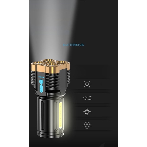 /HA/Cob sidoljus multifunktionell lampa ficklampa utomhus LED bärbar USB uppladdningsbar ficklampa för hushåll
