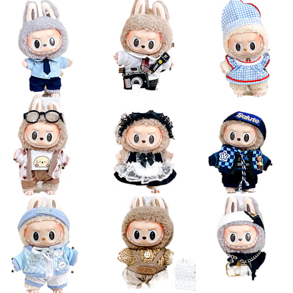 [HH]Labubu V1 Dockkläder 17cm Tumlar Hoodie Outfit Kostym Blind Box Popmart ToNot Original Gray rabbit 4-piece set
