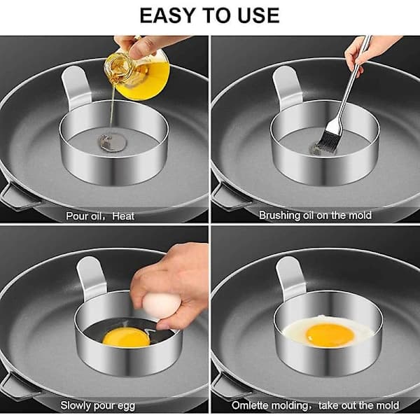 Eggring, Rustfritt Stål Omelettform Non-Stick Pannekakering for Steking av Egg, Eggesirkler for G Sølv