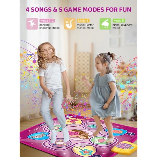 Dansematte Gave til Jenter og Gutter 3-12 År Gamle, Elektronisk Dansematte Spilleleke, Innebygd Musikk, 5 Spillemoduser - Stor 98*87cm
