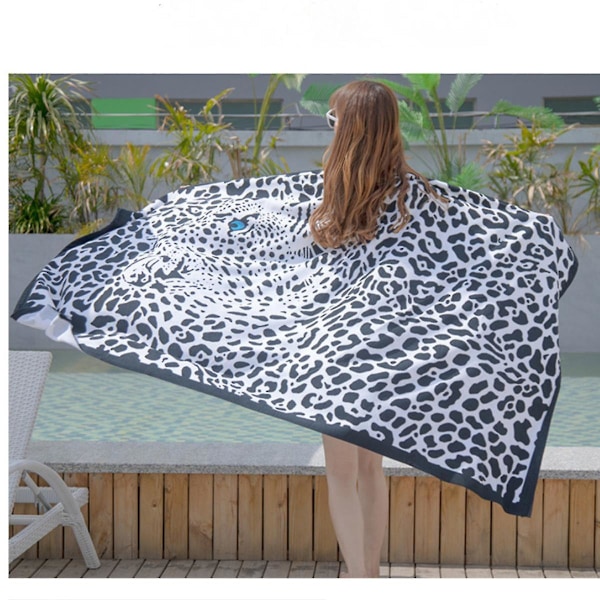 Fint fiber svart leopardmønstret strandhåndkle, absorberende og hurtigtørkende stort håndkle, ideell gave til mor, kjæreste, 39\"70\"