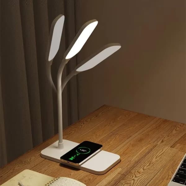 Desk Lamp/Table Lamp with Wireless Charging & USB – Dimmable Night Light LED Lamp for Bedside Table, Reading & Gaming