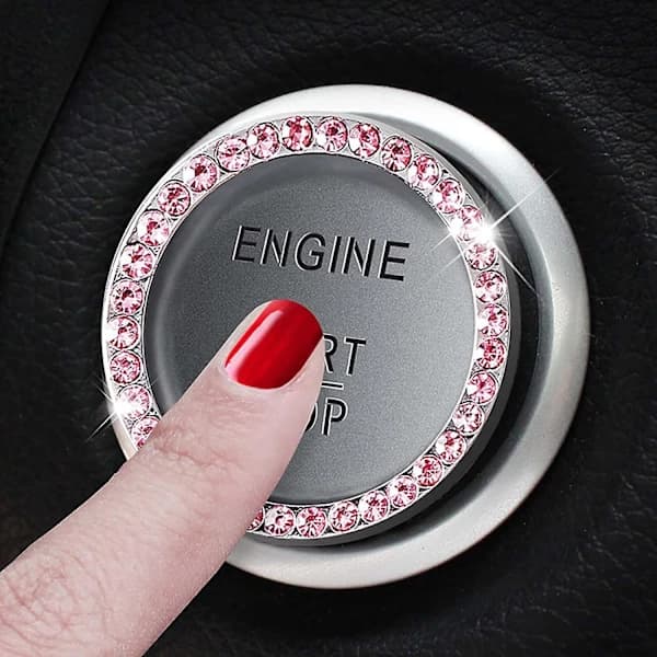 Auto Motor Start Stop Knap Ring Krystal Bling Rhinestone Bil Dekor Tilbehør Blå