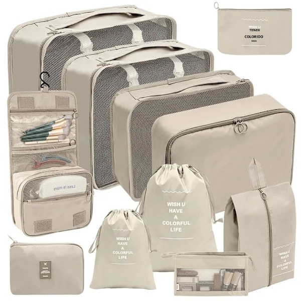 /HA/7/8/9/10 Delars Set Reseorganisatör Förvaringsväskor Resväska Packningskuber Set Fodral Bärbar Bagage Kläder Sko Ordning Påse Vikbar 7 st rosa