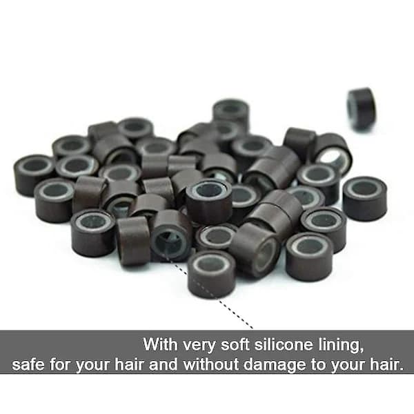 2500 stk. Micro Rings Links Perler, 5 mm Silikoneforede Perler til Hårextensions af Menneskehår