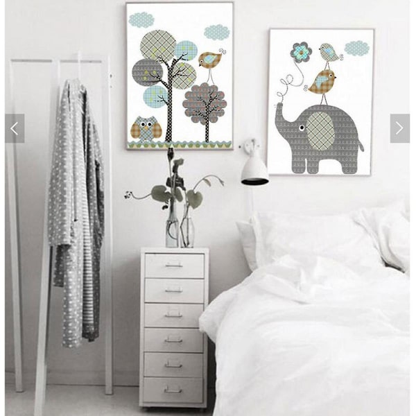 Wekity Grid Cartoon Animals Veggkunst Lerretstrykk Plakat, Enkelt Søtt Enkelt Strøk Kunstmaleri Dekor for Hjem Stue Soverom Kontor og Barn