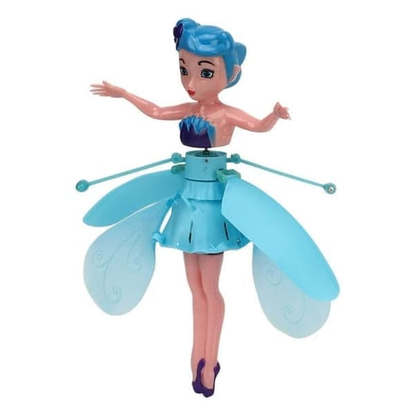 Flyvende Fe Prinsesse Dukke Lysende gestusgenkendelse USB Genopladelig Sky Dancers Flyvende dukker til piger Blå