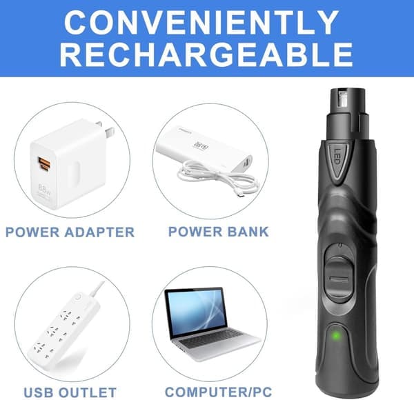 Hunde- og kattekloklipper – LED-belysning – Dobbelthastighed – USB-opladet – Støjsvagt design – Sort