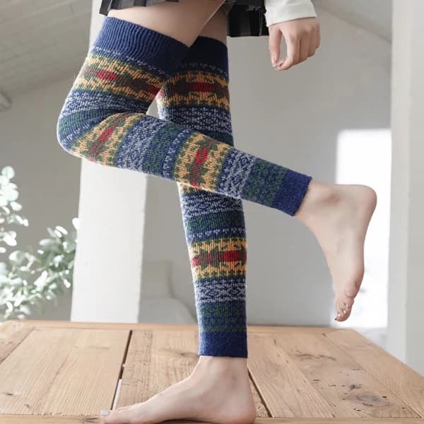 Varme knæstrømper til efterår og vinter Kaninuld Forlængede strømper Støvler Squaredans Leggings Skridsikre knæstrømper til kvinder Dybblå