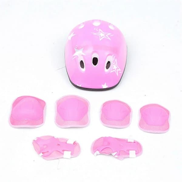 7-delars set barncykelhjälm knä armbågsskydd Rosa