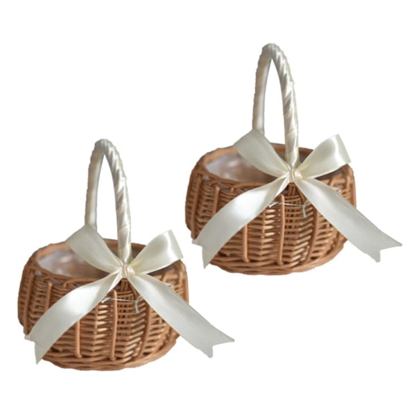 2x Vævede Blomsterkurve Rattan Opbevaringskurv Blomsterpige Håndkurv Håndlavet Blomsterkurv Med Bo