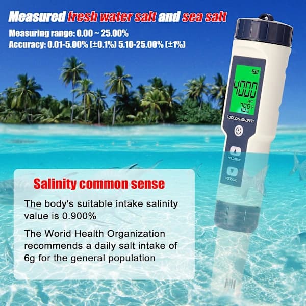 5 i 1 Profesjonell Multi-parameter Combo Testmåler PH/EC/TDS/Saltinnhold/Termometer Digital multicolor multicolor