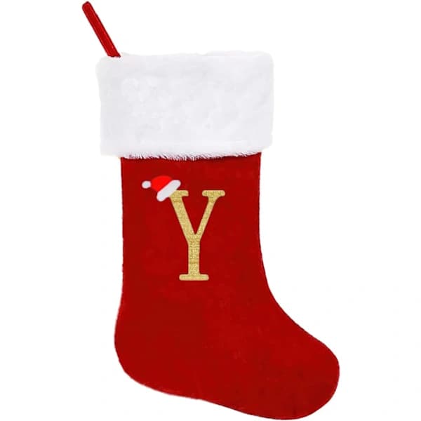 HA~Personlige Julestrømper 50 cm Initial Monogram Broderet Bogstav Julestrømpe Rød Fløjl Julestrømper(Y)