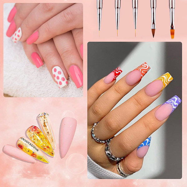 /HA/ Nagelkonstborste Set, 5 st Nagelkonstdesignborstar med pennlock Nagel Ombre Borste Gel Nagel Liner Borste