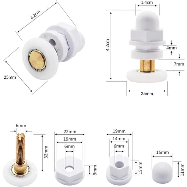 Duschdörrshjul - Duschdörrsrullar - 25mm modell - Set med 4