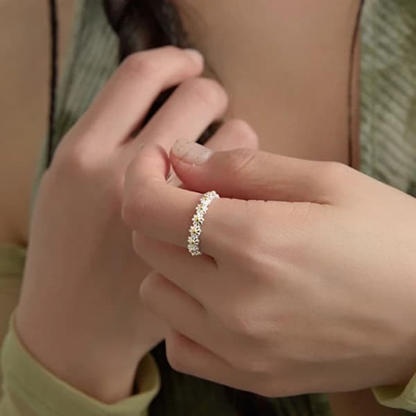HA-Sommar Daisy Blomma Ring Kvinnor Öppen Led Knogringar Elegant Vit Solros Ring Smycken Boho Blomma Fingerringar Gåva