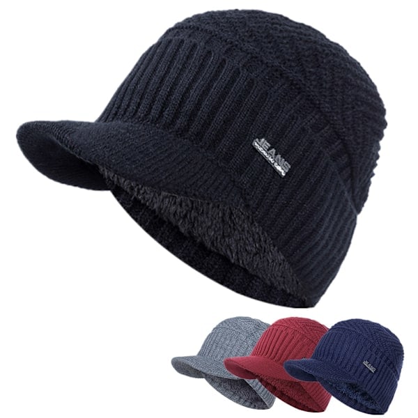 /HA/Unisex Varma Vinterhuer Stilfulde Med Foret Blød Hue Med Skygge Tykke Vinterstrikkede Huer Til Mænd & Kvinder Dropshipping Sort 56-60